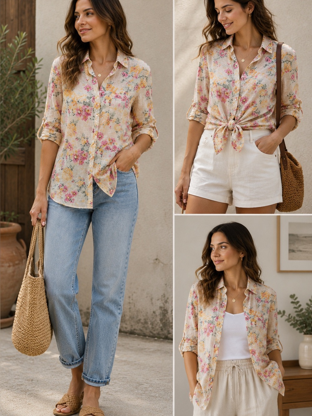 Bershka Floral Print Shirt with Pink and Yellow Florals